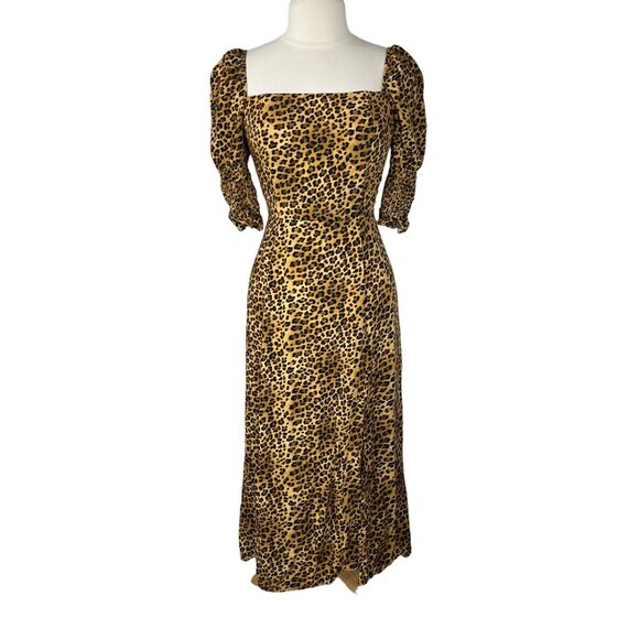 Blue Rain Dress Womens Medium Brown Black Cheeta Print Midi - Picture 1 of 12